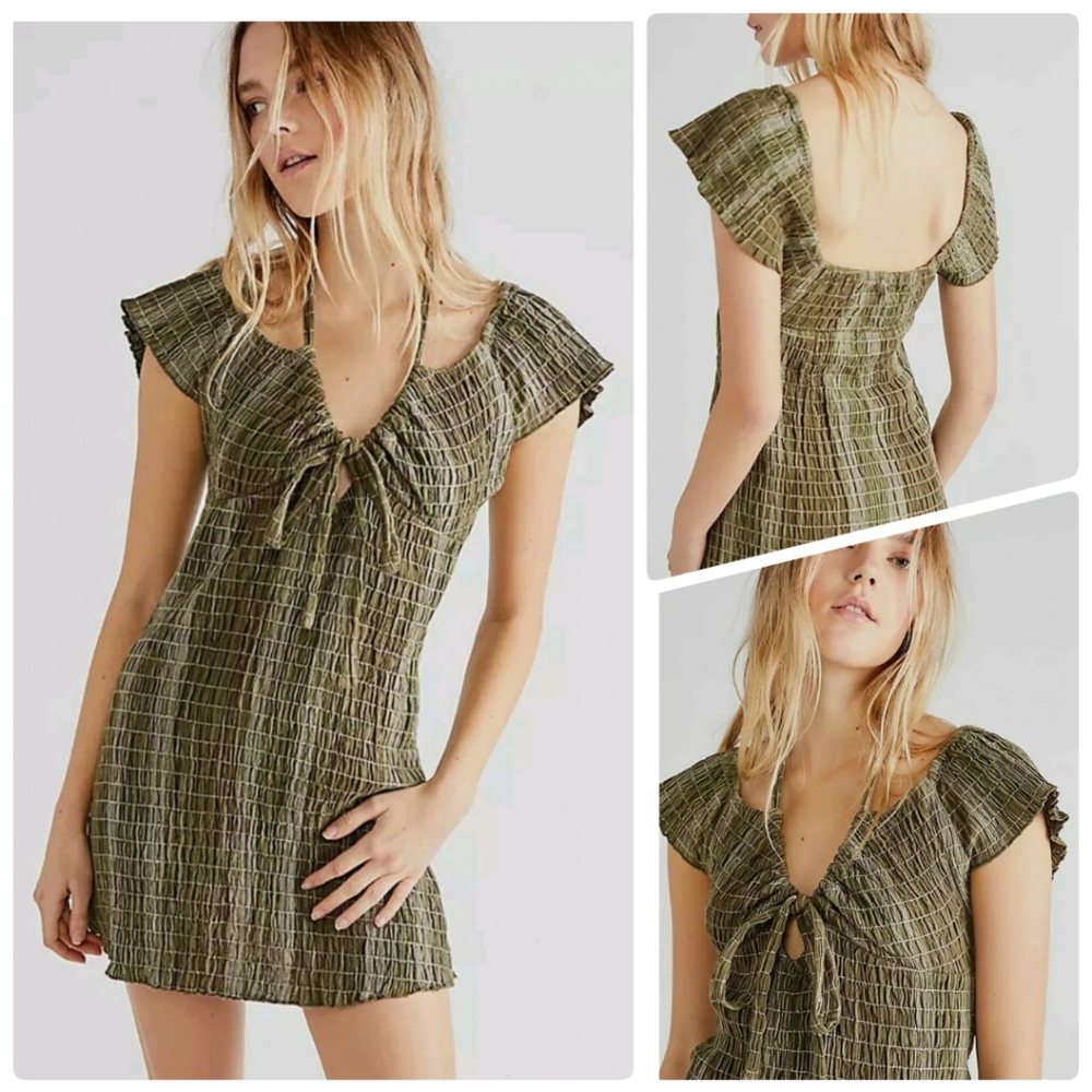 Free People Tropical Feels Mini Dress in Taupe